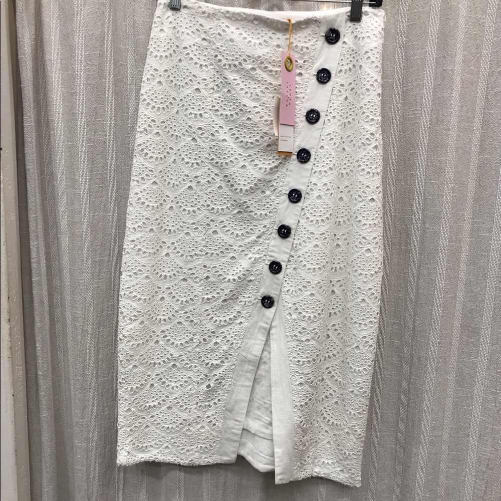 Tanya Taylor size 4, white, linen, eyelet skirt